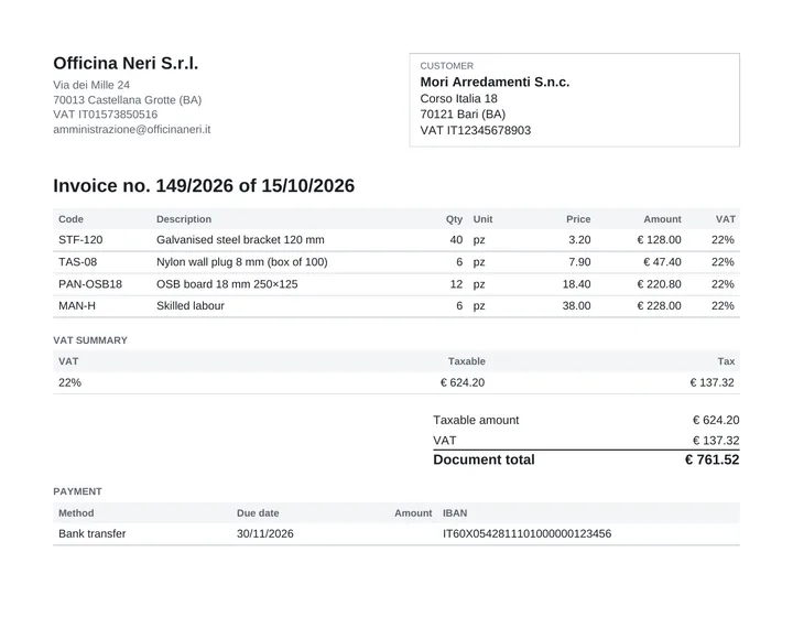 Courtesy copy of an invoice with the layout Classic