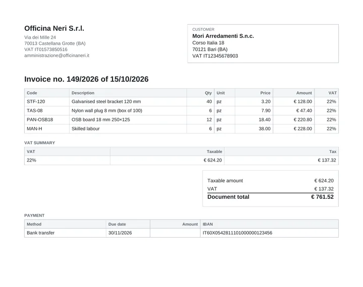 Courtesy copy of an invoice with the layout Compact