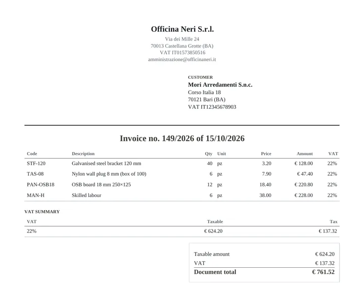 Courtesy copy of an invoice with the layout Elegant