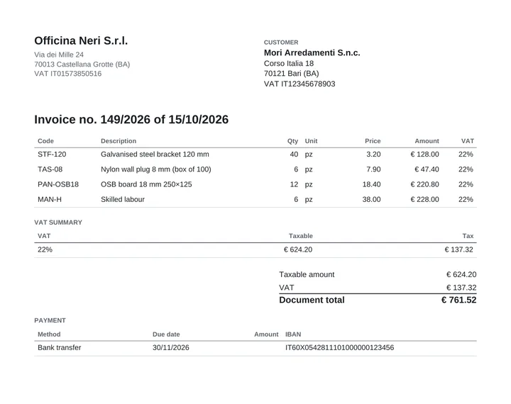 Courtesy copy of an invoice with the layout Minimal